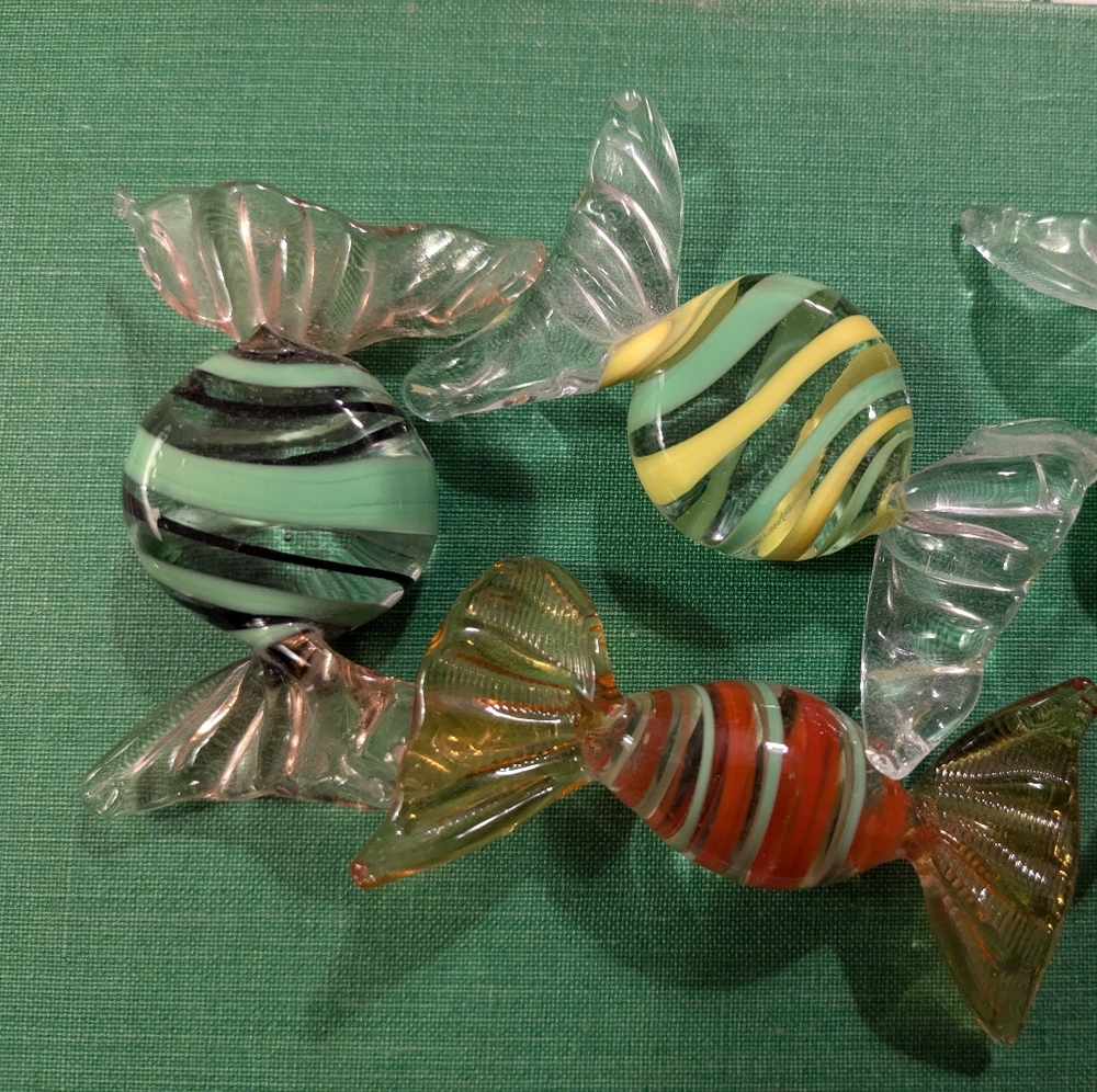 Vintage Art Glass Wrapped Candy 4 Pieces Striped Twisted Handmade EUC